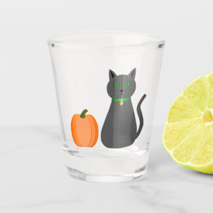 Verre A Shot Cute Halloween Chat et Citrouille