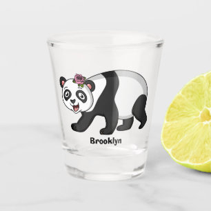 Verre A Shot Cute happy panda bear with flower cartoon