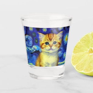 Verre A Shot Cute Kitten Starry Night Van Gogh