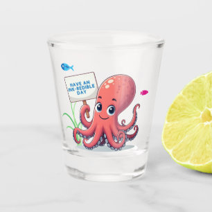 Verre A Shot Cute, poulpe caricaturale avec poisson