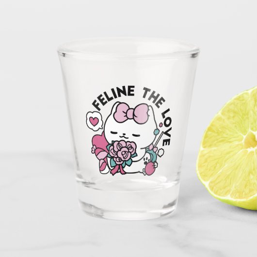 Verre A Shot Cute Valentine's Cat Design - Feline the Love (Devant)