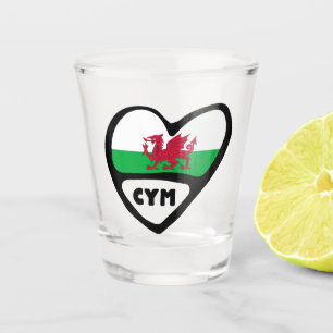 Verre A Shot Cymru Pays de Galles Code Pays Drapeau Coeur