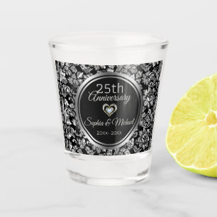 Verre A Shot Damas noir et argent 25e anniversaire