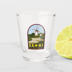Verre A Shot Damme Belgique Retro Travel Art Vintage