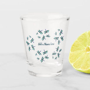 Verre A Shot Dancing Blue Dragonfly Art Personnalisé