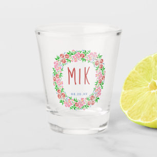 Verre A Shot Date de mariage Monogramme Couronne florale jolie