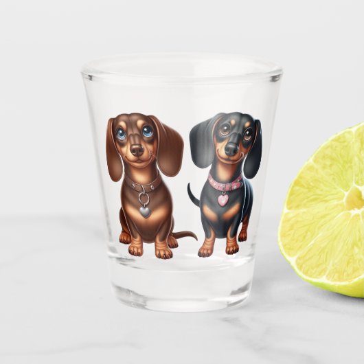 Verre A Shot De mignons amis dachshund (Devant)