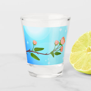 Verre A Shot Dégradé du ciel bleu avec branche de ressort fleur