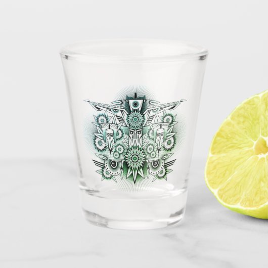 Verre A Shot Design tribal teinte verte (Devant)