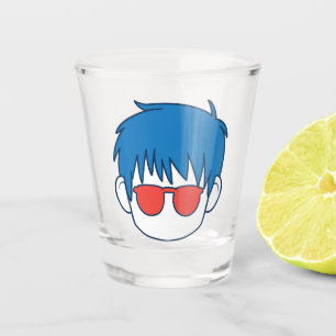 Verre A Shot Dessin d'Anime boy, cheveux bleus et lunettes