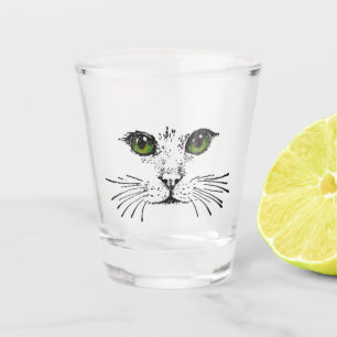 Verre A Shot Dessin Visage Chat Avec Yellow Eyes Vert Whisers