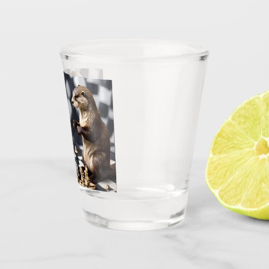 Verre A Shot Deux Otters Jouant Aux Échecs, (Droite)