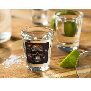 Verre A Shot Dia de los Muertos peint crâne calavera