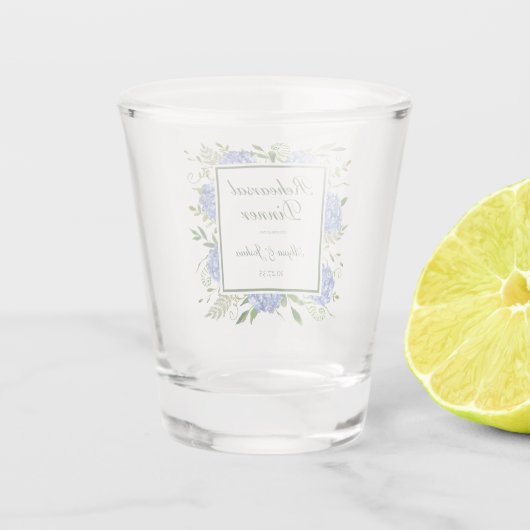 Verre A Shot Dîner de répétition écriture Hydrangeas Bleus (Dos)