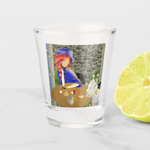 Verre A Shot Dog & Lady au Café au coucher du soleil