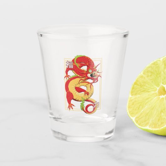 Verre A Shot Dragon chinois rouge (Devant)