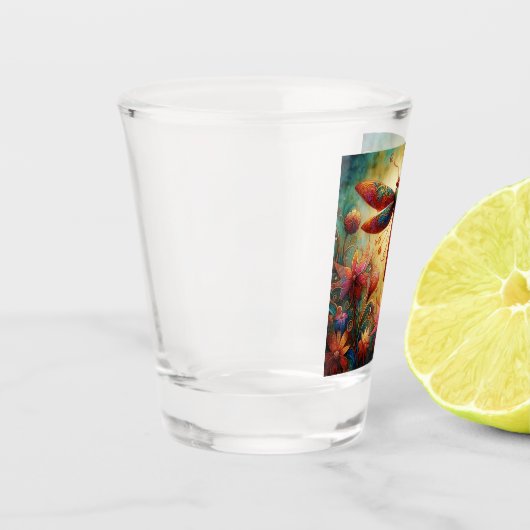 Verre A Shot Dragonfly lunaire Floral Art Abstrait Turquoise ro (Gauche)