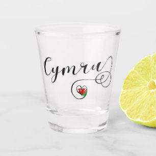 Verre A Shot Drapeau de Cymru Wales au coeur