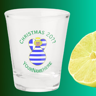 Verre A Shot Drapeau de Noël ange blond grec personnalisé