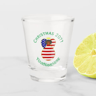 Verre A Shot Drapeau de Noël ange noir personnalisé USA