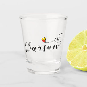 Verre A Shot Drapeau de Varsovie en coeur, Warszawa, polonais