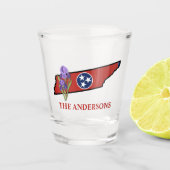 Verre A Shot Drapeau du Tennessee avec fleur d'état Iris texte (Devant)