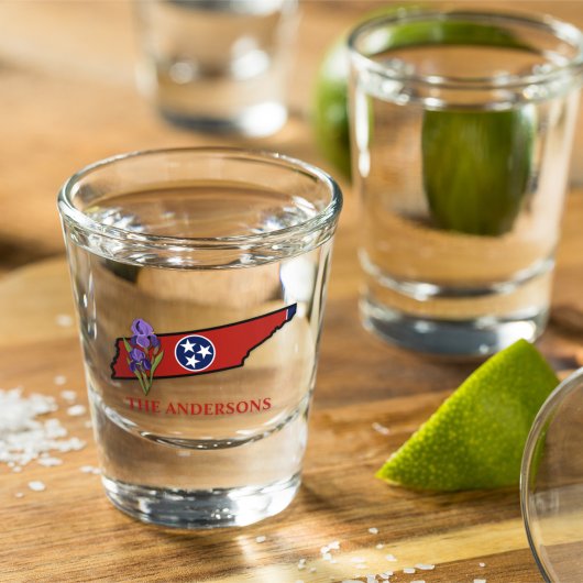 Verre A Shot Drapeau du Tennessee avec fleur d'état Iris texte