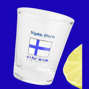 Verre A Shot Drapeau finlandais finnois bleu personnalisé