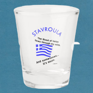 Verre A Shot Drapeau grec Hellas Sang et Ouzo et Nom