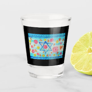 Verre A Shot Drapeau israélien lunaire avec fleurs & coeurs