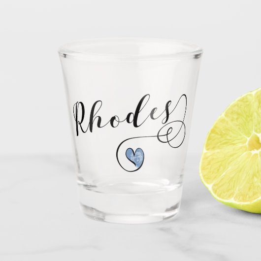 Verre A Shot Drapeau Rhodes En Coeur, Grèce (Devant)