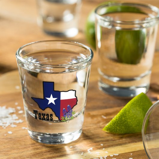 Verre A Shot Drapeau texan et bleu fleur avec nom personnalisé