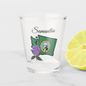 Verre A Shot Drapeau Washington et Fleur Rhododendron Pacifique (Devant)