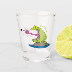 Verre A Shot Drôle dessin animé de grenouille et mouche