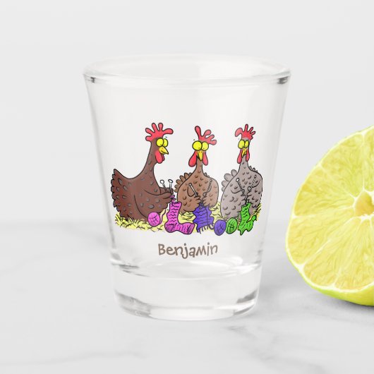 Verre A Shot Drôle dessin animé de poulets de tricot (Devant)