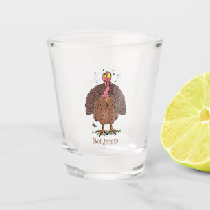 Verre A Shot Drôle dinde marron de la ferme avec des mouches de