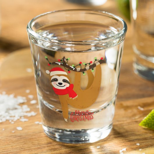 Verre A Shot Drôle Joyeux Noël Sloth | Vacances