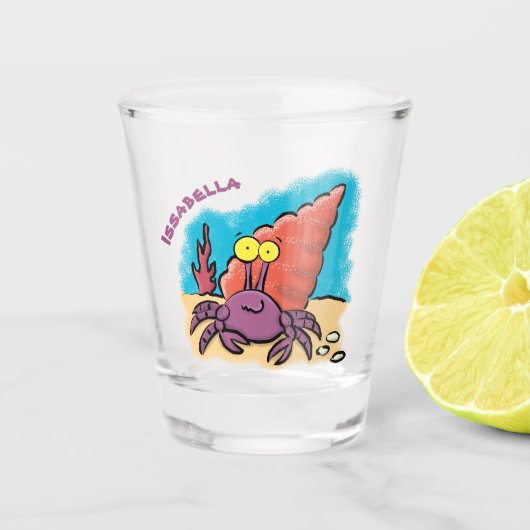 Verre A Shot Drôle mignon caricature pourpre crabe ermite (Devant)