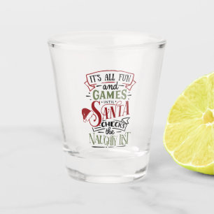 Verre A Shot drôle Noël Père Noël liste mot art