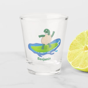 Verre A Shot Drôle tortue vague de surf dessin animé