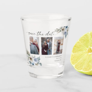 Verre A Shot Dusty Blue Photo Wedding Enregistrer la date Elega