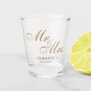 Verre A Shot Écriture Classique Or Mr et Mme Cadeau de Mariage