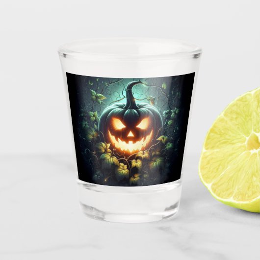 Verre A Shot Éffrayant nature brillant Halloween citrouille (Devant)