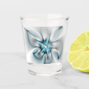 Verre A Shot Élégance florale Art fractal bleu abstrait moderne