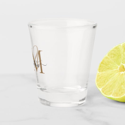 Verre A Shot Élégant Black Gold 2 Monogramme Nom du script Init (Droite)