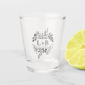 Verre A Shot Élégant Foliage Couple Monogramme Mariage Faveur (Devant)