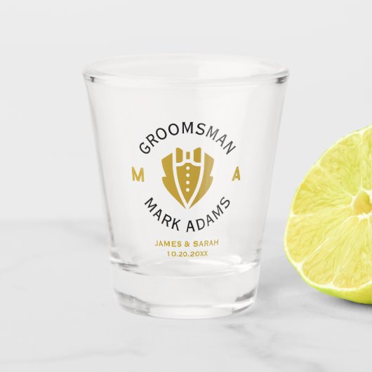 Verre A Shot Élégant Groomsmen Best Man Cadeau Tuxedo Monogramm (Devant)