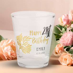 Verre A Shot Elégant Joyeux 21ème anniversaire Gold Foliage Par