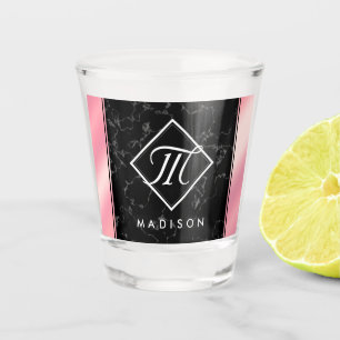 Verre A Shot Élégant marbre noir et monogramme à huile rose