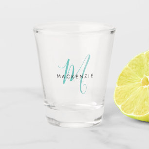 Verre A Shot Élégant Monogramme de script Turquoise moderne